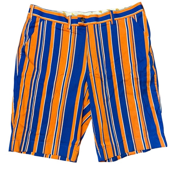 LOUDMOUTH Golf Men’s Striped Flat Front Chino Shorts Orange Blue Preppy Sz 36 - Picture 1 of 7